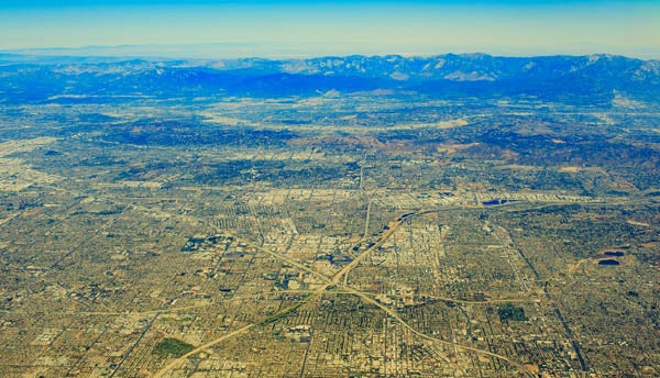 Aerial view of Southern California roads and urbanized habitat