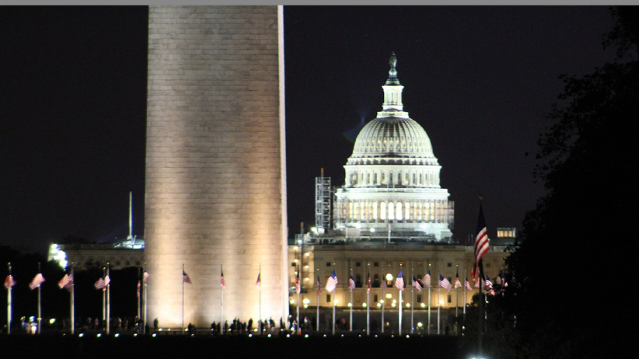 U.S. Capitol and Washington Monument at night